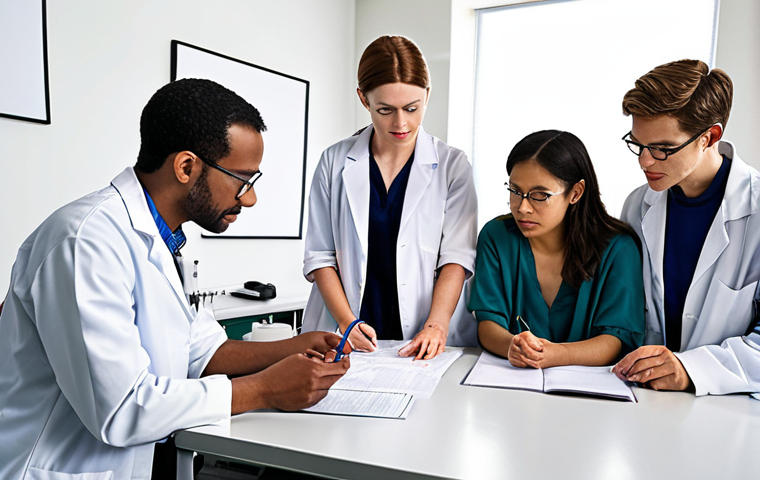 **A diverse group of people signing informed consent forms before participating in a psychology experiment, emphasizing trust and ethical research practices. The setting is a bright and welcoming laboratory with researchers present, subtly highlighting confidentiality and participant rights.**