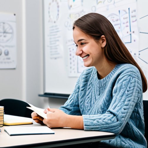 Cognitive Psychology**

A brightly lit, modern study room. A young woman, fully clothed in a modest sweater and jeans, sits at a clean desk, surrounded by open books and notes on cognitive processes. She's smiling slightly, with a focused expression. In the background, a whiteboard displays diagrams of memory models and brain structures. Emphasis on clear details and accurate representation of learning materials. safe for work, appropriate content, professional, perfect anatomy, correct proportions, natural pose, well-formed hands, proper finger count, natural body proportions.

**