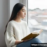 Home 17 심리학 과정 이수 - **Prompt: "A serene and thoughtful young woman, aged 20s-30s, sitting comfortably by a large window ...