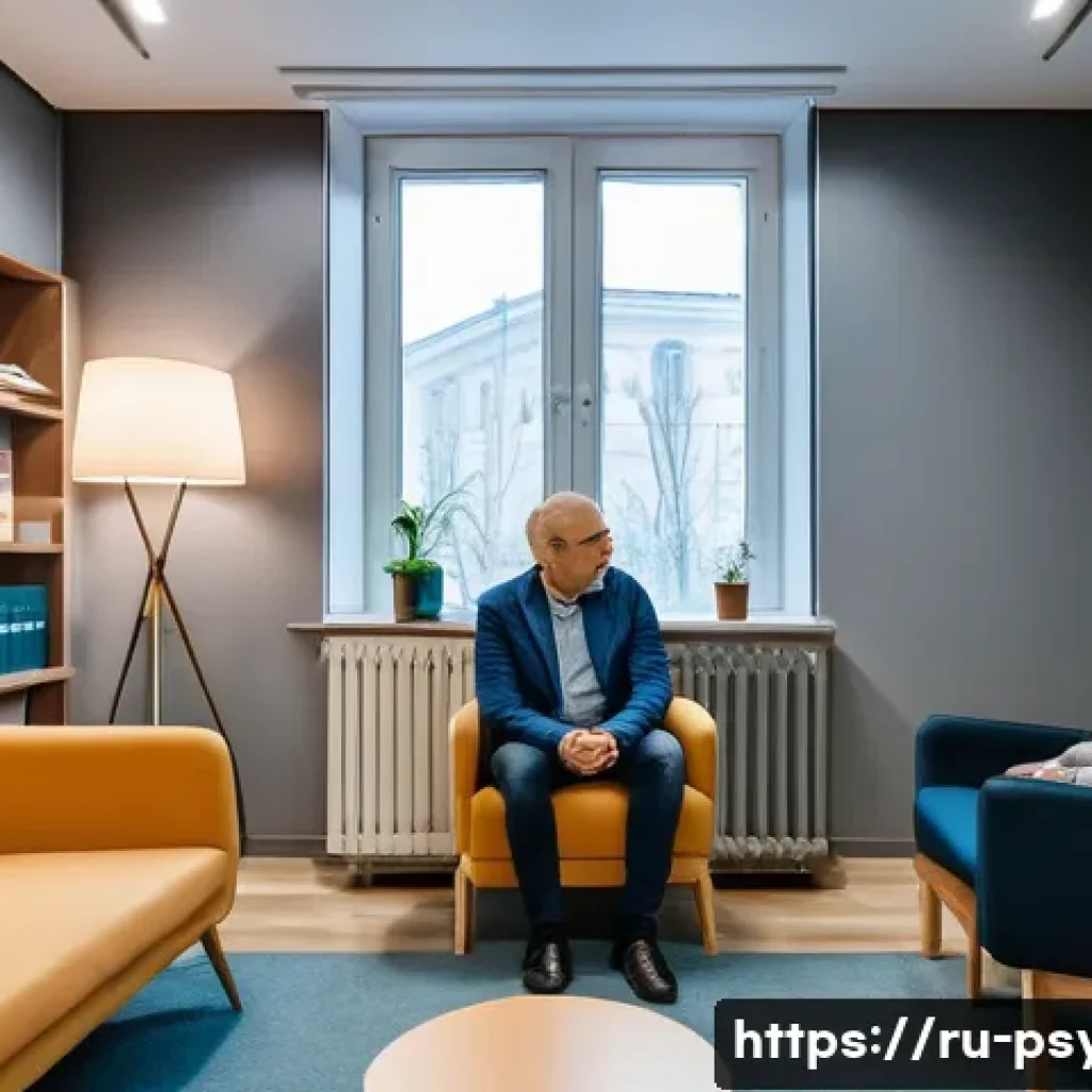 심리학 진로가이드 - A professional clinical psychologist’s office in a modern Moscow clinic: a calm, softly lit room wit...