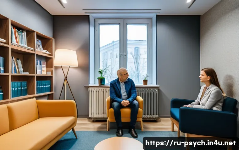 심리학 진로가이드 - A professional clinical psychologist’s office in a modern Moscow clinic: a calm, softly lit room wit...