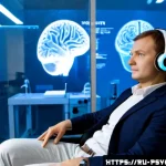 심리학 최신 기술 - Photorealistic contemporary psychology laboratory in Moscow, a Russian neuroscientist wearing a smar...