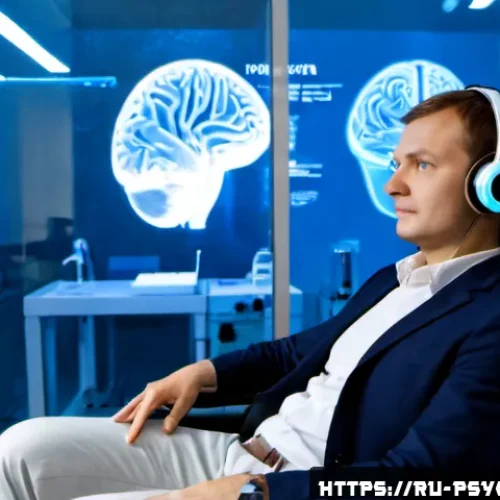 심리학 최신 기술 - Photorealistic contemporary psychology laboratory in Moscow, a Russian neuroscientist wearing a smar...