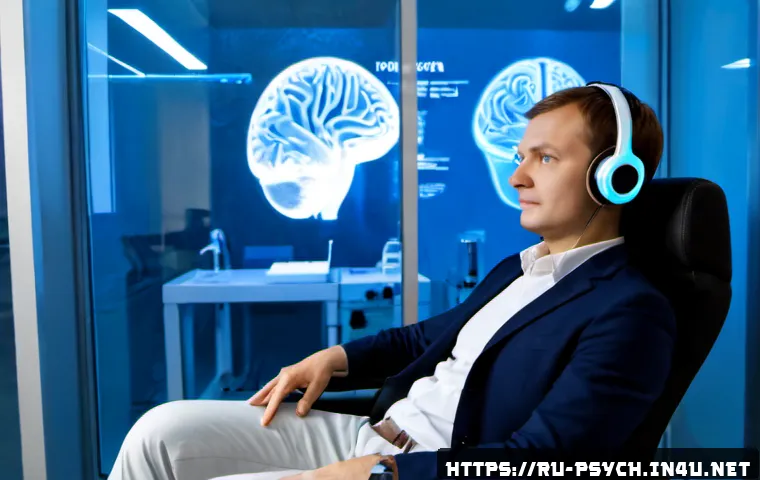 심리학 최신 기술 - Photorealistic contemporary psychology laboratory in Moscow, a Russian neuroscientist wearing a smar...